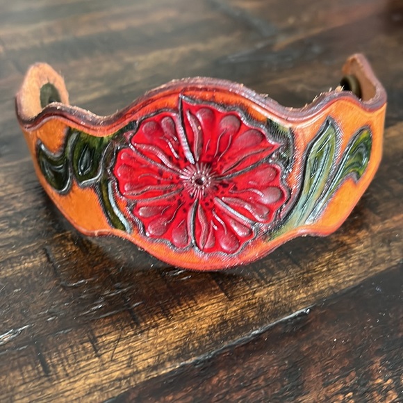 Handmade Painted Leather Cuff Bracelet - Picture 2 of 11